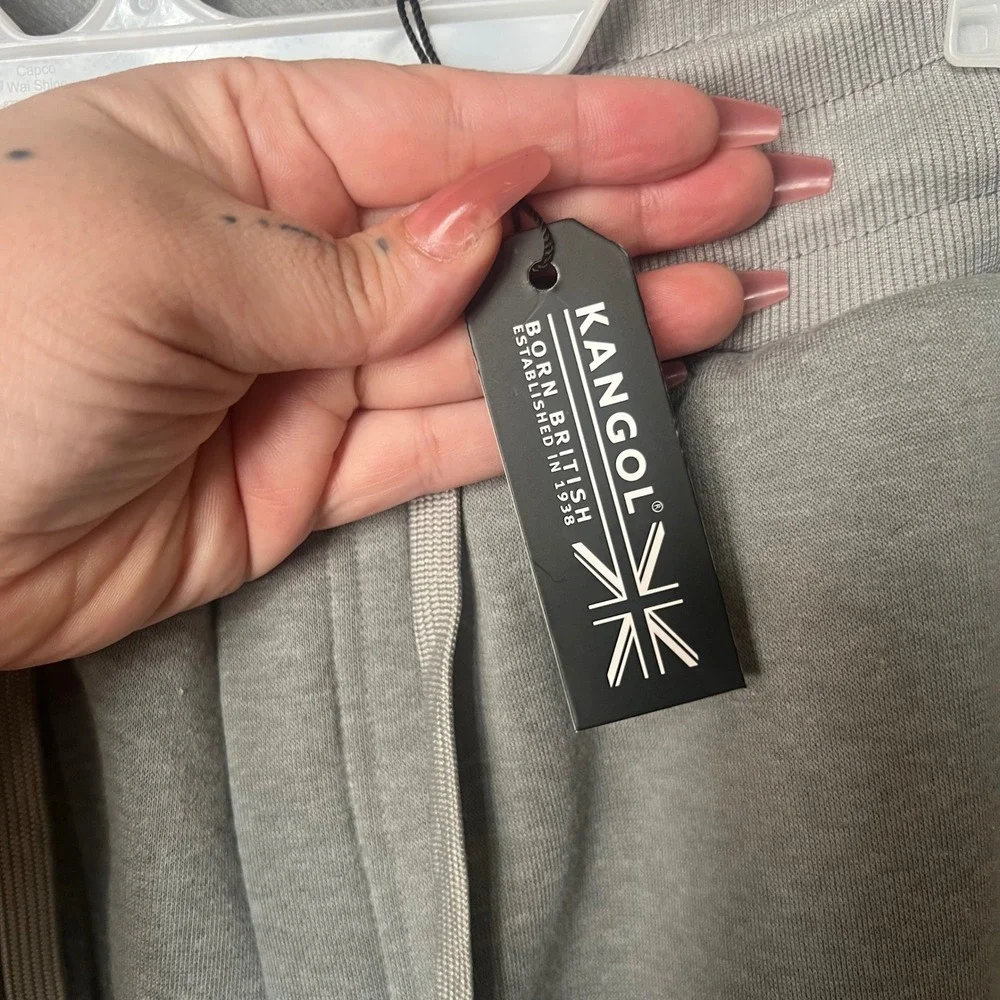 Kangol Men's Fleece Sweat Shorts Gray Drawstring Lounge Size Large NWT Cozy